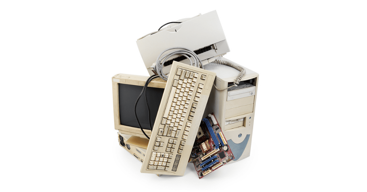 stack of old and obsolete computer equipment