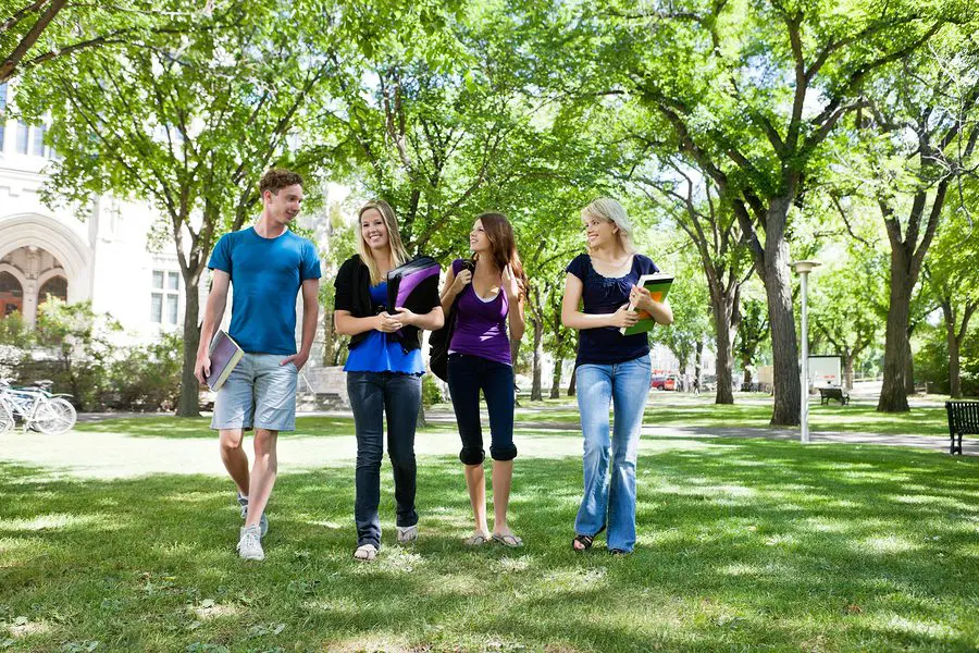 College Students Talking while walking