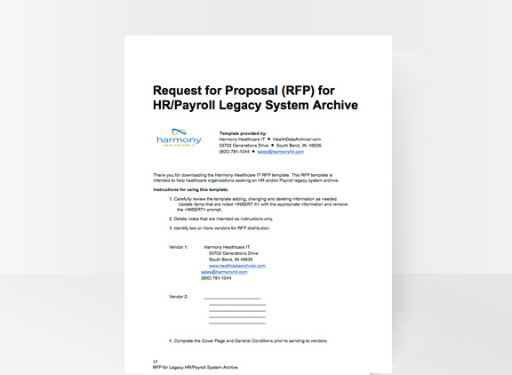 Payroll System RFP Legacy HR RFP Harmony Healthcare IT