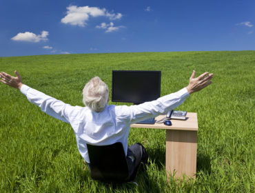 Celebrating at a grassy workstation