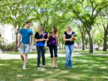 College Students Talking while walking