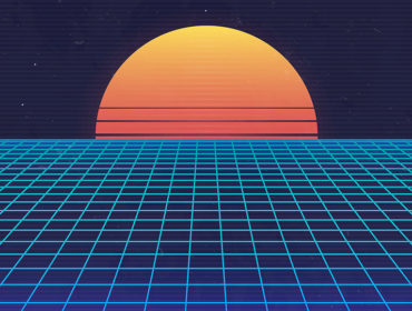 1980s Retro Futuristic Background. Retro Sunset With Laser Grid.