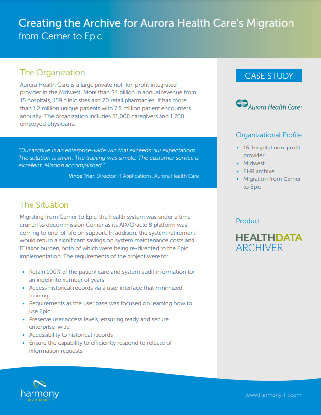 Creating the Archive for Aurora HealthCare's Migration