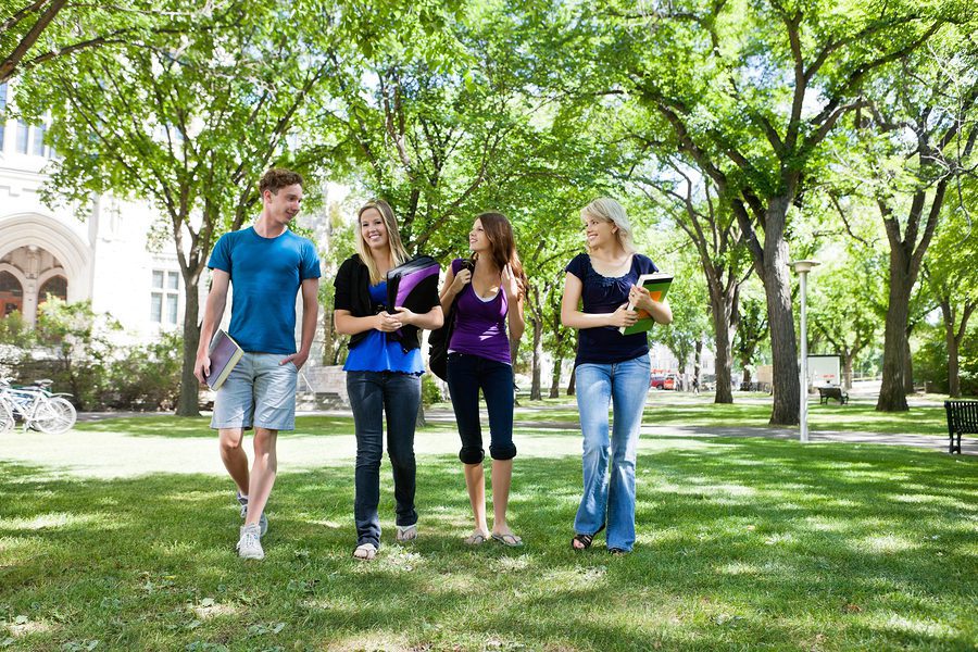 College Students Talking while walking